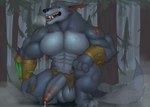 abs anthro balls biceps big_balls big_penis bodily_fluids fur genital_fluids genitals humanoid_genitalia humanoid_penis leaking_precum male muscular muscular_anthro muscular_male nipples pecs penis precum scar sweat vein veiny_penis fleshformomo league_of_legends riot_games tencent warwick_(lol) canid canine canis mammal wolf hi_res