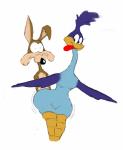 anthro beak big_breasts big_butt breasts butt crossgender duo feet female huge_butt looking_at_viewer non-mammal_breasts on_one_leg open_beak open_mouth outside side_boob small_waist standing talons text thick_thighs toes tongue crazykat looney_tunes warner_brothers road_runner_(looney_tunes) wile_e._coyote avian bird canid canine canis coyote cuculiform greater_roadrunner mammal new_world_ground_cuckoo roadrunner 2019 absurd_res digital_drawing_(artwork) digital_media_(artwork) english_text hi_res signature