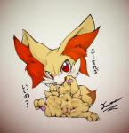 anatomically_correct animal_genitalia animal_pussy anus blush canid canine canine_genitalia canine_pussy colored female fennekin feral fur generation_6_pokemon genitals inner_ear_fluff japanese_text looking_at_viewer mammal navel nintendo pawpads pink_pawpads plump_labia pokemon pokemon_(species) puffy pussy red_eyes solo tamanosuke tan_body tan_fur text third-party_edit translated tuft