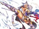 abs armor athletic athletic_female athletic_humanoid big_breasts braided_hair breasts clothed clothing female gauntlets gloves greaves hair handwear holding_object holding_weapon inner_ear_fluff long_hair melee_weapon navel open_mouth orange_eyes pelvic_curtain polearm solo teeth tongue trident tuft unconvincing_armor weapon white_hair melon22 cygames granblue_fantasy heles animal_humanoid canid canid_humanoid canine canine_humanoid erune humanoid mammal mammal_humanoid wolf_humanoid 4:3