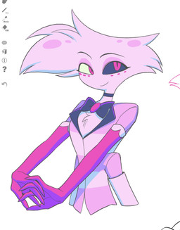 4_arms art_program_in_frame choker clothed clothing femboy jewelry male multi_arm multi_limb necklace simple_background solo white_background enaic31 hazbin_hotel hellaverse angel_dust arachnid arthropod demon humanoid spider digital_media_(artwork) hi_res oekaki