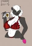 anthro badge big_breasts bra breasts cleavage clothed clothing cuff_(restraint) female handcuffs metal_cuffs navel panties restraints shackles solo underwear jingx1 mammal mephitid skunk hi_res