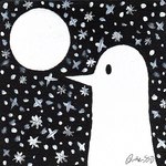 abstract_background anthro authorssd_(artist) avian bird looking_at_moon male moon night painting_(artwork) punpun_onodera solo star traditional_media_(artwork) white_body