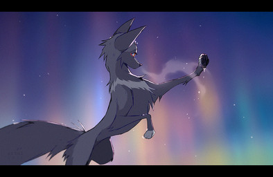 aurora_(phenomenon) black_bars black_nose black_pawpads breath cheek_tuft chest_tuft eyelashes facial_tuft female feral fur grey_body grey_fur grey_markings markings night nude orange_eyes outside pawpads sky slim snout solo star starry_sky tail tuft azzai canid canine fox mammal red_fox silver_fox true_fox 2021 colored digital_drawing_(artwork) digital_media_(artwork) letterbox