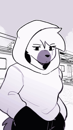 anthro breasts cheek_tuft clothed clothed_anthro clothed_female clothing day detailed_background emoji_description eye_scar eye_through_hair eyebrow_through_hair eyebrows facial_markings facial_scar facial_tuft female female_anthro fingers hair hand_in_pocket head_markings hoodie markings mouth_closed muzzle_(marking) narrowed_eyes pockets removing_hood scar sky solo sparkles thin_eyebrows topwear translucent translucent_hair tuft conditional_dnp sonokido ventura_city_drifters violet_naire canid canine canis domestic_dog german_shepherd herding_dog mammal pastoral_dog 2024 9:16 animated digital_media_(artwork) half-length_portrait hi_res portrait