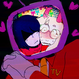 ambiguous_gender anthro blush electronics embarrassed eyewear faces_touching for_a_head glasses group heart_symbol horn male screen screen_face television trio gmodlover49 deltarune undertale_(series) kris_dreemurr ralsei tenna_(deltarune) bovid caprine goat human mammal object_head screen_head tv_head 1:1