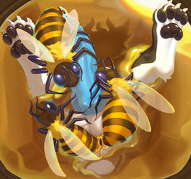 2_horns 4_toes anal anal_penetration anthro balls bdsm big_penis black_body black_pawpads blue_penis bodily_fluids bondage bound cum cum_drip double_penetration dripping erection eye_roll feet food genital_fluids genital_focus genitals green_eyes honey_(food) honeycomb horn insect_on_anthro insect_on_penis insect_wings kemono knot male pawpads penetration penis penis_focus reclining silhouette solo spread_legs spreading through_honeycomb toes urethral urethral_penetration wings xiaoyaozhi mythology arthropod bee dragon hymenopteran insect mythological_creature mythological_scalie scalie absurd_res hi_res