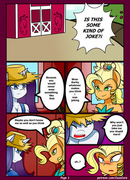 Rating: s
ID: 2219611
Date: 2020-04-16 23:11:02 -0400
Status: active
Score: 11
absurd_res anthro applejack_(mlp) barn blush breasts caoscore cleavage clothed clothing comic dialogue english_text equid equine female friendship_is_magic hasbro hi_res horn mammal my_little_pony mythological_creature mythological_equine mythology orange_body rarity_(mlp) text unicorn url white_body post #2219611