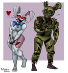 anthro big_breasts blood blood_on_knife blue_bow_tie bodily_fluids bow_(feature) bow_in_front bow_tie breasts clothing costume creepy_smile curvy_figure drip_effect dripping_heart duo ellipsis exposed_endoskeleton female fursuit green_body heart_symbol humanoid_hands knife long_ears machine male patchwork_clothing red_eyes simple_background smile teeth thick_thighs voluptuous white_costume wire e4hargus five_nights_at_freddy's five_nights_at_freddy's:_security_breach five_nights_at_freddy's_3 scottgames steel_wool_studios springtrap_(fnaf) vanny_(fnaf) william_afton_(fnaf) animatronic human lagomorph leporid mammal rabbit robot undead broken 2021 absurd_res hi_res signature