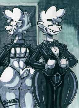anthro big_butt black_bra black_clothing black_thong black_tie_(suit) black_underwear bottom_heavy bra bubble_butt butt clothed clothing crossdressing detailed_background eyelashes eyes_closed femboy fluffy fluffy_tail fur hair huge_butt inside male mirror reflection short_hair short_tail smile snout solo suit tail text thick_thighs thong underwear white_body white_fur white_hair wide_hips parasitedeath llama_(parasitedeath) camelid llama mammal 2023 artist_name hi_res signature traditional_media_(artwork)