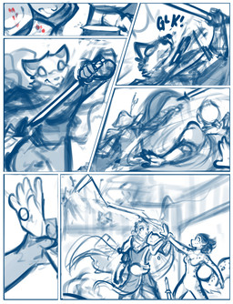 anthro arm_grab armor biped blood bodily_fluids border breasts cape chest_tuft clothed clothing death disarmed eyewear featureless_breasts featureless_crotch fight fully_clothed gem grabbing_wrist holding_gem holding_melee_weapon holding_object holding_sword holding_weapon inside knife looking_at_another magic magic_user melee_weapon navel nude sword throwing_knife tuft weapon white_border wide_eyed wounded conditional_dnp tom_fischbach twokinds adira_riftwall keiren_(twokinds) canid canine felid fox human keidran mammal pantherine snow_leopard 2025 blue_and_white comic monochrome sketch spot_color
