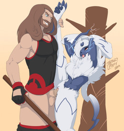 3_toes anthro anthro_penetrated arms_above_head beard biped blue_body blue_claws blue_eyes blue_markings blue_nose blue_pawpads blue_skin bottomless brown_hair claws clothed clothing dominant dominant_human dominant_male duo eye_contact facial_hair feet female female_on_human female_penetrated fur gloves hair handwear human_on_anthro human_penetrating human_penetrating_anthro interspecies long_hair looking_at_another male male/female male_on_anthro male_penetrating male_penetrating_female markings muscular muscular_male pawpads penetration penile penile_penetration penis_in_vagina pokemorph pokephilia pole red_eyes sex smile smirk snout submissive submissive_female toes tongue tongue_out vaginal vaginal_penetration white_body white_fur tattoorexy nintendo pokemon dira eric_sacae absol canid felid generation_3_pokemon generation_7_pokemon human hybrid legendary_pokemon mammal pokemon_(species) zeraora hi_res
