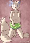 anthro balls balls_outline blue_eyes boxers_(clothing) bulge clothed clothing detailed_bulge genital_outline genitals male multi_tail navel solo tail topless underwear secretkitsune secretkitsune_(character) canid canine fox mammal 2014 hi_res sketch