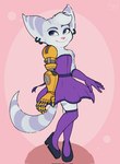 anthro blue_eyes clothed clothing cybernetic_arm cybernetic_limb dress ear_piercing female flat_chested fur gloves handwear head_tuft piercing pink_nose prosthetic prosthetic_arm prosthetic_limb smile solo stripes tuft white_body white_fur assassyart insomniac_games ratchet_and_clank sony_corporation sony_interactive_entertainment rivet_(ratchet_and_clank) lombax mammal hi_res