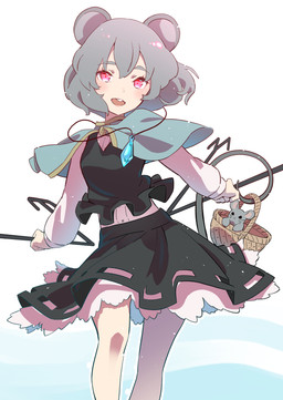 ambiguous_feral ambiguous_gender basket black_bottomwear black_clothing black_skirt black_topwear black_vest blue_capelet blue_clothing bottomwear capelet clothed clothed_female clothed_humanoid clothing container dowsing_rod duo female female_humanoid feral grey_hair hair holding_object jewelry long_sleeves looking_at_viewer necklace open_mouth pendant petticoat red_eyes shirt short_hair skirt tail tail_holding_object teeth topwear vest white_clothing white_shirt white_topwear kawayabug touhou nazrin animal_humanoid humanoid mammal mammal_humanoid mouse mouse_humanoid murid murid_humanoid murine murine_humanoid rodent rodent_humanoid 2020 absurd_res hi_res