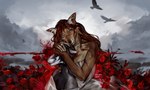 anthro blood bodily_fluids bullet death duo female female/female flower gore hair plant poppy_(flower) red_hair tulip_(flower) eokapy badger canid canine fox mammal mustelid musteline illustration hi_res lineless