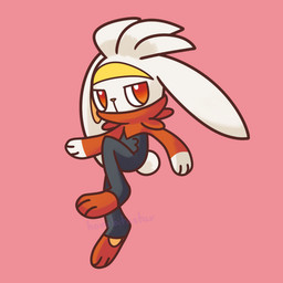 ambiguous_gender anthro black_body hair multicolored_body pink_background raised_leg red_body red_eyes scut_tail short_tail simple_background solo tail three-quarter_view white_body white_ears white_hair white_tail yellow_inner_ear yellow_nose deerfangs nintendo pokemon generation_8_pokemon lagomorph leporid mammal pokemon_(species) rabbit raboot 1:1 2020 colored digital_media_(artwork) shaded