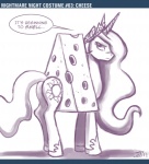 2011 butt cheese cheese_wedge crown cutie_mark dairy_products dialogue english_text equid equine fan_character female feral food friendship_is_magic hair hasbro headgear horn john_joseco long_hair mammal monochrome my_little_pony mythological_creature mythological_equine mythology princess_celestia_(mlp) princess_molestia quadruped simple_background solo sun tail text tiara unicorn white_background