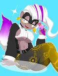 anthro big_breasts bottomwear breasts butt clothing dyed_fur ear_piercing eyewear female glasses hair highlights_(coloring) holding_object navel piercing sitting solo tail thick_thighs tight_bottomwear tight_clothing under_boob white_hair zebra10045 donkey_kong_(series) donkey_kong_bananza nintendo unnamed_character haplorhine kong mammal monkey primate 2025 hi_res