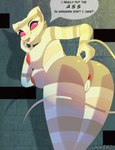 anthro anus bent_over breasts butt dialogue dungeon female genitals looking_at_viewer nipples presenting presenting_hindquarters pussy solo stripes tail text villainous wrappings unicuck adventure_time cartoon_network me-mow felid mammal mummy undead absurd_res english_text hi_res