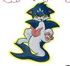 2_penises animal_genitalia animal_penis armless claws feral genitals hemipenes male multi_genitalia multi_penis pawpads penis shark_fin shark_tail solo mrmystery_guy cat_shark_(yu-gi-oh) aquatic domestic_cat felid feline felis fish mammal shark