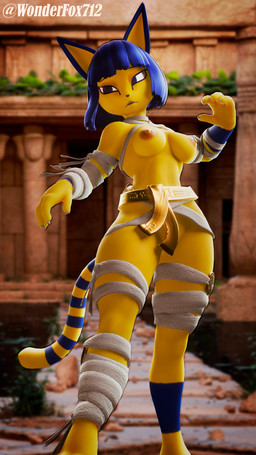 anthro blue_hair breasts convenient_censorship egyptian female fur gold_belt hair nipples rope small_waist solo yellow_body yellow_fur wonderfox712 warfaremachine_(modeler) animal_crossing nintendo ankha_(animal_crossing) domestic_cat felid feline felis mammal 3d_(artwork) absurd_res blender_(artwork) digital_media_(artwork) hi_res
