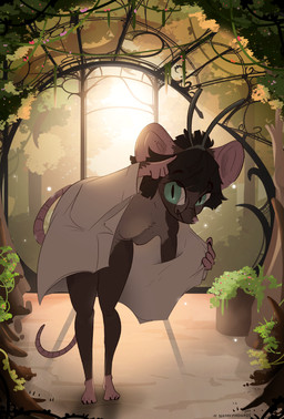 accessory anthro breasts brown_body brown_fur clothed clothing eyewear female fur glasses green_eyes hair hair_accessory hairband looking_at_viewer nipples smile solo tail nannynonads mammal mouse murid murine rodent 2026 absurd_res digital_media_(artwork) hi_res signature