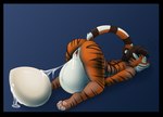 andromorph anthro black_stripes blue_background bodily_fluids brown_hair countershade_face countershade_torso countershading egg egg_from_pussy emanata exhausted eyes_closed fur genital_fluids genitals hair huge_egg hyper_egg hyper_oviposition intersex lordosis non_oviparous_oviposition orange_body orange_fur oviposition pawpads pregnant pregnant_andromorph pregnant_anthro pregnant_intersex pussy pussy_juice_string raised_tail resting_on_belly simple_background solo stripes swirl_emanata tail vaginal_fluids vaginal_oviposition white_body white_countershading white_fur bastiel james_(tigerjames) felid mammal pantherine tiger 2022