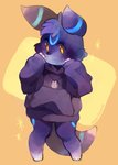 3_toes anthro anthrofied barefoot chibi clothing dog_tags feet hoodie male pokemorph simple_background smile solo toes topwear sony-shock nintendo pokemon auro_(auropaw) eeveelution generation_2_pokemon pokemon_(species) shiny_pokemon umbreon