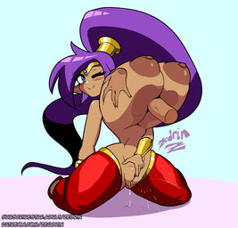 areola big_areola big_breasts big_hair blue_background blue_eyes blush bodily_fluids bracelet breast_grab breast_play breast_squish breasts brown_areola brown_nipples clitoral clitoral_rubbing clothed clothing crown disembodied_hand disembodied_penis dripping duo ejaculation female fingering footwear genital_fluids genitals gold_(metal) gold_bracelet gold_jewelry hair hand_on_breast happy headgear holding_breast huge_breasts humanoid_pointy_ears hyper hyper_breasts jewelry kneeling long_hair male male/female masturbation mostly_nude nipples one_eye_closed penis plump_labia pointy_ears puffy_areola purple_hair sex shoes simple_background small_waist smile solo_focus squish tan_body tan_skin text thick_thighs tiara titfuck topless topless_female vaginal vaginal_fingering vaginal_fluid_drip vaginal_fluids vaginal_masturbation vaginal_squirting vulva zedrin shantae_(series) wayforward shantae genie half_genie humanoid 2026 animated digital_media_(artwork) hi_res loop signature url