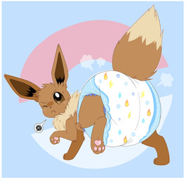3_toes ambiguous_gender black_inner_ear black_nose blush blush_lines bodily_fluids border brown_body brown_ears brown_fur brown_inner_ear brown_sclera brown_tail clean_diaper clothed clothing diaper diaper_only diaper_puff dipstick_tail emanata feet feral frown frustrated frustration_cloud fur legs_up markings multicolored_body multicolored_fur multicolored_inner_ear one_eye_closed pattern_diaper pawpads pink_pawpads pokeball pokeball_background simple_background solo speech_bubble sweat sweatdrop tail tail_markings tan_body tan_fur tan_tail tan_tail_tip three-quarter_view toes topless two_tone_inner_ear two_tone_tail wearing_diaper white_border jupiters nintendo pokemon eevee generation_1_pokemon pokemon_(species) 2025 absurd_res full-length_portrait hi_res portrait