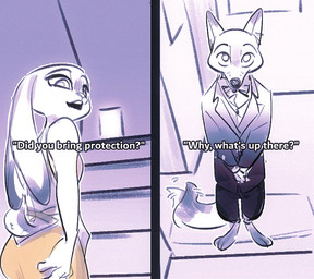 anthro bow_tie clothed clothing dipstick_tail dress duo feet female fingers humor literal long_ears male male/female markings motion_lines scut_tail short_tail standing suit tail tail_markings tail_motion text toes meatballs_5u disney zootopia judy_hopps nick_wilde canid canine european_rabbit fox lagomorph leporid mammal oryctolagus rabbit red_fox true_fox english_text meme