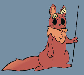 ambiguous_gender anthro blue_background fur holding_melee_weapon holding_object holding_polearm holding_spear holding_weapon melee_weapon orange_body orange_fur polearm semi-anthro simple_background solo spear weapon leafwing_(artist) rain_world videocult fan_character slugcat 2026 full-length_portrait portrait