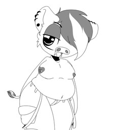 anthro areola barbell_piercing belly ear_piercing facial_piercing heart_areola lip_piercing nipple_piercing nipples overweight piercing slightly_chubby snakebite_piercing solo thick_thighs wide_hips v3sterp0nk mammal suid suine sus_(pig) wild_boar 1:1 hi_res monochrome sketch nonbinary_(lore)