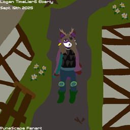 accessory anthro antlers armor boots bow_ribbon brown_body brown_eyes brown_fur brown_hair clothing ear_markings flower footwear fur hair hair_accessory horn jewelry male necklace plant purple_body purple_fur shoes solo tail white_body white_fur timelierg jagex jagex_ltd runescape timelierg_(timelierg) canid canine fox hybrid mammal 1:1 digital_media_(artwork) pixel_(artwork)