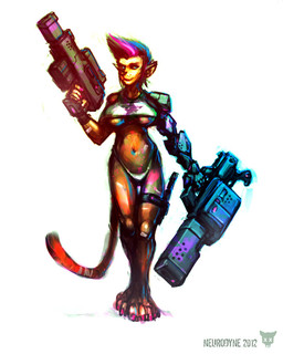 anthro breasts female future looking_at_viewer machine science_fiction simple_background solo tail neurodyne domestic_cat felid feline felis mammal robot 2012 4:5