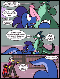 anthro anthro_on_anthro anthro_penetrated anthro_penetrating anthro_penetrating_anthro beak bent_over big_penis black_body black_clothing black_shirt black_topwear blue_body blue_clothing blue_robe blue_scales blush bottomwear breasts brown_clothing brown_footwear brown_shoes cape claws clothed clothing cute_fangs dialogue dream duo_focus erection fangs feathers fellatio female female_penetrated finger_claws footwear genitals green_body green_hair green_scales grey_bottomwear grey_clothing grey_pants group hair humanoid_genitalia humanoid_penis intraspecies jacket jewelry kneeling male male/female male_penetrating male_penetrating_female moan necklace no_pupils non-mammal_breasts open_clothing open_jacket open_topwear oral orientation_play pants penetration penile penis pink_body pink_clothing pink_feathers pink_footwear pink_hair pink_penis pink_sandals pupils purple_clothing purple_eyes purple_hair purple_jacket purple_pupils purple_topwear questionable_consent raised_hand red_cape red_clothing red_robe robe sandals scales sex sharp_teeth shirt shoes speech_bubble standing teeth text topwear white_body white_claws white_feathers white_hair yellow_beak yellow_eyes ultilix european_mythology mythology dream_griffon_(ultilix) emerald_(ultilix) leo_the_magician ruby_(ultilix) avian dragon gryphon humanoid mythological_avian mythological_creature mythological_scalie scalie shadow_creature western_dragon 2026 comic english_text hi_res brother_(lore) brother_and_sister_(lore) incest_(lore) sibling_(lore) sister_(lore)