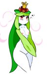 blush breasts butt female hands_together heart_reaction heart_symbol nipples not_furry nude plant question_mark questioning_heart simple_background small_breasts solo cactuscacti nintendo pokemon elemental_creature flora_fauna generation_5_pokemon humanoid lilligant pokemon_(species)