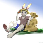 anthro blue_eyes carrot clothed clothing farmer food fur harvest hat headgear headwear kavabanga male plant smile solo teeth vegetable zecho lagomorph leporid mammal rabbit 1:1 absurd_res hi_res