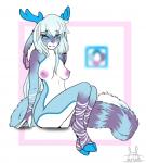 anthro antlers biped blue_eyes eyebrows eyelashes female fluffy fluffy_tail hair hooves horn nipples nude pose simple_background sitting smile solo tail hazelkisses harmony hybrid lagomorph leporid mammal rabbit pinup