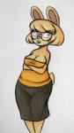 anthro breasts buckteeth cleavage clothed clothing crossed_arms eyewear female glasses simple_background solo teeth white_background inkyfrog disney zootopia fan_character maxine_d'lapin lagomorph leporid mammal rabbit 2017 9:16 hi_res traditional_media_(artwork)