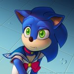 anthro blue_body blush bow_shirt challenge clothed clothing collar cosplay crossover_cosplay green_eyes male scared screencap_redraw solo teeth kotyami sailor_moon_redraw_challenge sega sonic_the_hedgehog_(film) sonic_the_hedgehog_(series) sonic_the_hedgehog eulipotyphlan hedgehog mammal 1:1 2020 crossover digital_media_(artwork) meme