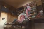 anthro big_diaper cake clean_diaper clothed clothing dessert detailed_background diaper femboy folded_diaper food fur male pink_body pink_fur sitting_on_counter solo store wearing_diaper wob lagomorph leporid mammal rabbit hi_res