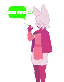 5_fingers anthro belt breasts cloak clothing dialogue eyelashes female fingers fur gloves green_speech_bubble grey_body grey_fur hair handwear holding_object holding_syringe legwear long_ears open_mouth open_smile simple_background smile solo speech_bubble standing syringe text thigh_highs white_background shiftyeen lagomorph leporid mammal rabbit 2026 english_text hi_res