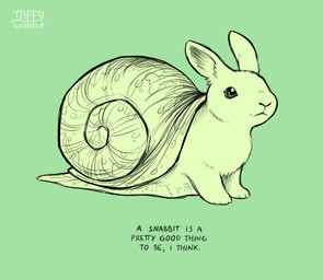 ambiguous_gender feral fur gastropod_shell green_background looking_up mollusk_shell shell simple_background solo text taffywabbit gastropod hybrid lagomorph leporid mammal mollusk rabbit snail 2024 digital_media_(artwork) english_text