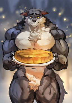 anthro biceps biped chest_tuft crotch_tuft ears_down featureless_crotch food holding_food holding_object male muscular muscular_anthro muscular_male muscular_thighs nude_anthro nude_male pecs pivoted_ears quads sad snow tuft yellow_eyes yukihoshiak intermarche_unloved albert_(intermache_unloved) canid canine canis mammal wolf 2025 absurd_res colored hi_res portrait three-quarter_portrait