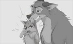 2021 aleu_(balto) angry azzai balto balto_(series) canid canine canis countershade_fur countershading daughter_(lore) domestic_dog duo emanata eyebrows eyelashes father_(lore) father_and_child_(lore) father_and_daughter_(lore) female female_feral feral fur greyscale head_tuft holding_character hybrid lidded_eyes male male_feral mammal monochrome mouth_hold open_mouth parent_(lore) parent_and_child_(lore) parent_and_daughter_(lore) paws shaded sketch teeth tuft universal_studios wolf wolfdog young young_female young_feral
