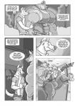 anthro big_muscles bone canid canine canis comic dialogue domestic_dog english_text furious_(artist) german_shepherd greyscale groover herding_dog hi_res huge_muscles hyper hyper_muscles male male/male mammal meatier_shower monochrome muscular muscular_male pastoral_dog scarf street_lamp tanz text