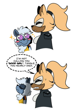 anthro big_eyes black_clothing black_jacket black_topwear blonde_hair blue_body blue_fur blue_skin blush bodily_fluids breasts brown_body brown_inner_ear brown_skin cheek_tuft chest_tuft clothing crying dialogue duo eyes_closed facial_tuft fangs female female_anthro fur hair jacket neck_tuft open_mouth ponytail purple_eyes sharp_teeth shirt simple_background smile sparkles speech_bubble sweat sweatdrop tears teeth text toony topwear tuft white_background white_clothing white_shirt white_topwear darkwolfhybrid i'm_not_calling_you_"good_boy" idw_publishing sega sonic_the_hedgehog_(comics) sonic_the_hedgehog_(idw) sonic_the_hedgehog_(series) tangle_the_lemur whisper_the_wolf canid canine canis lemur mammal primate ring-tailed_lemur strepsirrhine wolf 2024 aliasing digital_media_(artwork) english_text hi_res meme multiple_images