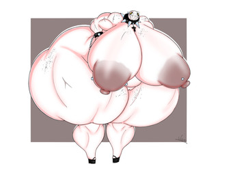 big_breasts black_sclera breasts chain choker clothing cross eyewear female footwear freckled_breasts freckled_face freckled_hips freckled_legs freckled_shoulders freckles glasses hairless happy high_heels huge_breasts hyper hyper_breasts jewelry looking_at_viewer muscular necklace nipple_piercing nipples nude piercing puffy_nipples scar shoes simple_background smile solo spikes text thick_thighs white_body white_skin wide_hips yellow_eyes alijune mario_bros nintendo nov_(noveuxa) chain_chomp humanoid 4:3 hi_res signature